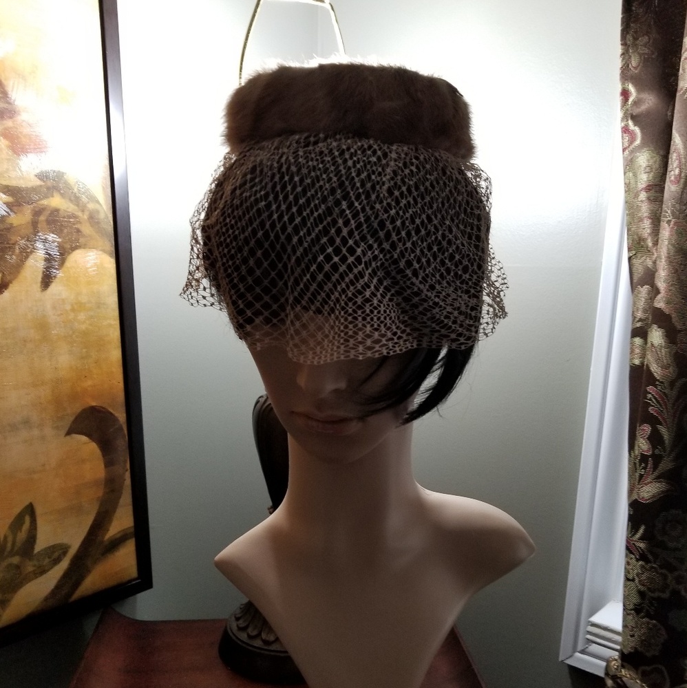 Vintage Frank R. Jelleff Fur Mink Netting Veil Hat